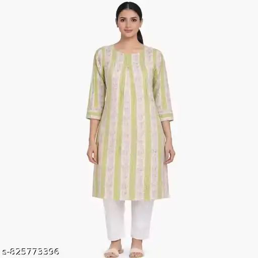 Women Cotton Printed Straight Kurti | Pi...