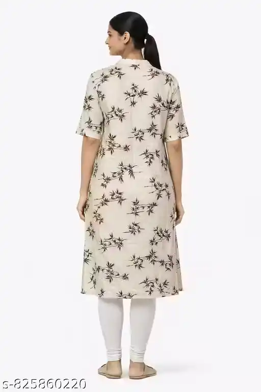 Women's Cotton Printed Straight Kurti | Mandarin Collar Button Placket Kurta | Casual Ethnic Wear Knee Length Kurti for Women & Girls