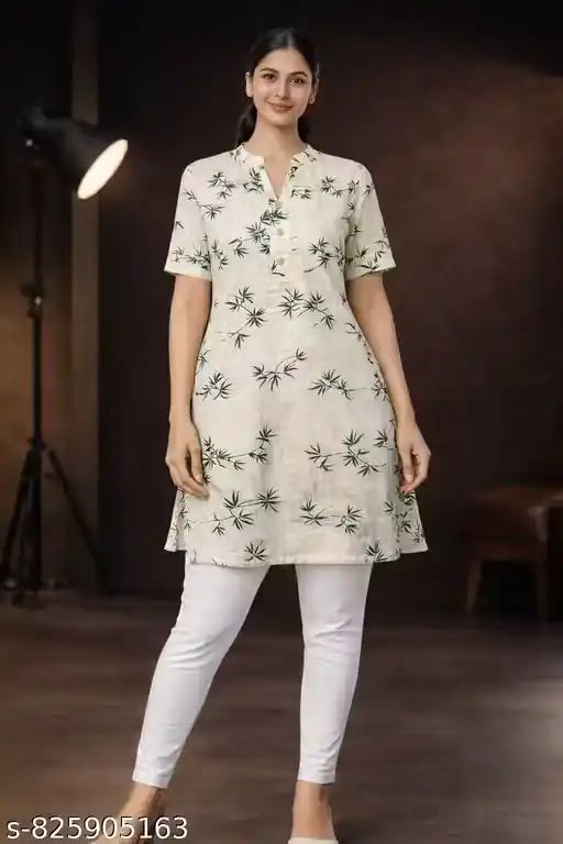 Women Printed Cotton Straight Kurti | Ca...