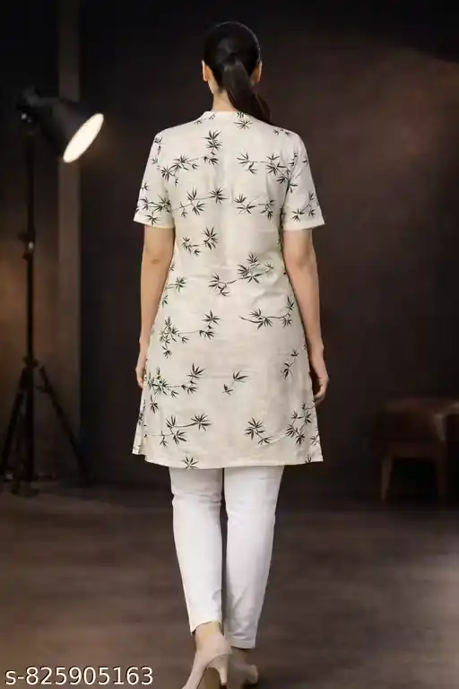 Women Printed Cotton Straight Kurti | Casual Daily Wear Short Sleeve Kurta for Women | Ethnic Regular Fit Kurti