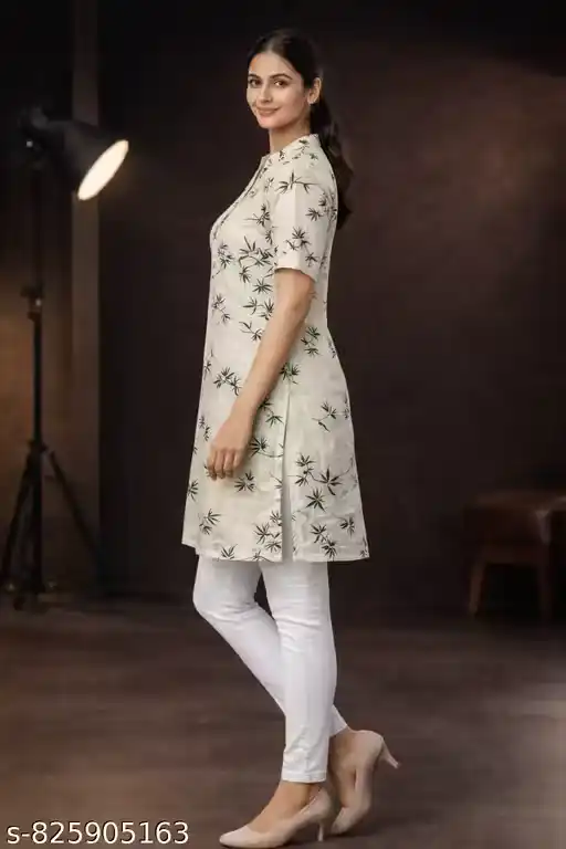Women Printed Cotton Straight Kurti | Casual Daily Wear Short Sleeve Kurta for Women | Ethnic Regular Fit Kurti