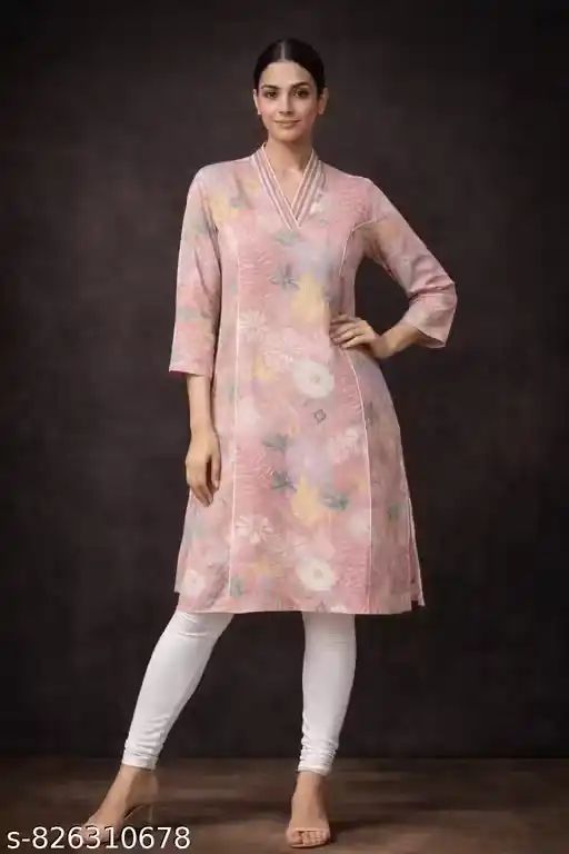 Stylish Women Floral Printed Straight Ku...