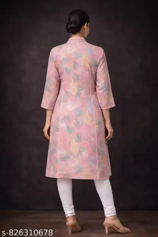 Stylish Women Floral Printed Straight Kurti | V-Neck Cotton Kurta | Casual & Office Wear Kurti for Women