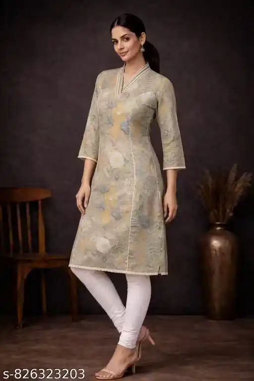 Trendy Women Floral Printed Straight Kur...
