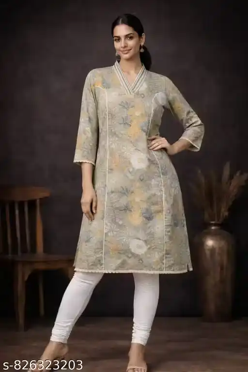 Trendy Women Floral Printed Straight Kurti | V-Neck Casual Office Wear Kurta for Women
