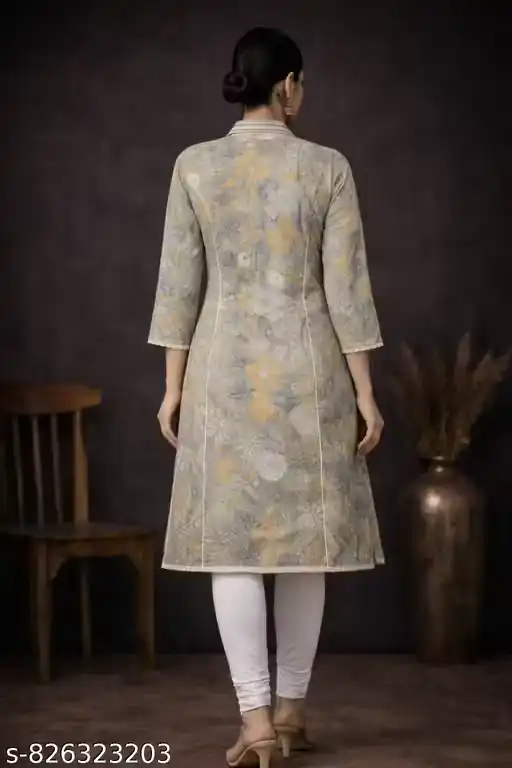 Trendy Women Floral Printed Straight Kurti | V-Neck Casual Office Wear Kurta for Women