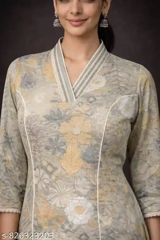 Trendy Women Floral Printed Straight Kurti | V-Neck Casual Office Wear Kurta for Women