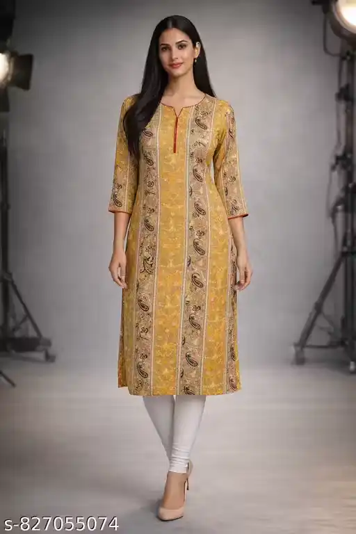 Women Printed Cotton Blend Straight Kurti | Casual Ethnic Kurta for Women | 3/4 Sleeve Stylish Kurti