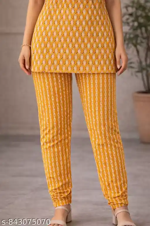 Women Mustard Printed Kurta Pant Set | Cotton Straight Kurti with Matching Bottom | Ethnic Casual Wear Set