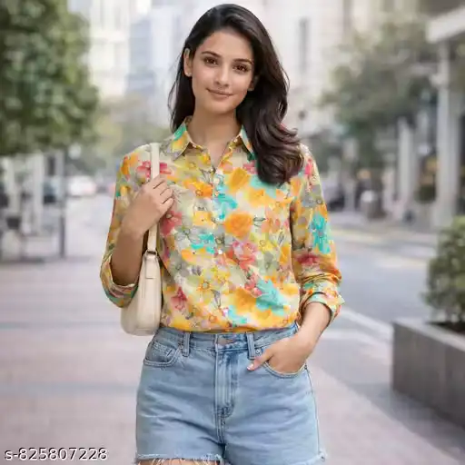 Trendy Women Floral Printed Casual Shirt | Stylish Button Down Collar Neck Top for Women | Soft Lightweight Daily Wear Western Top