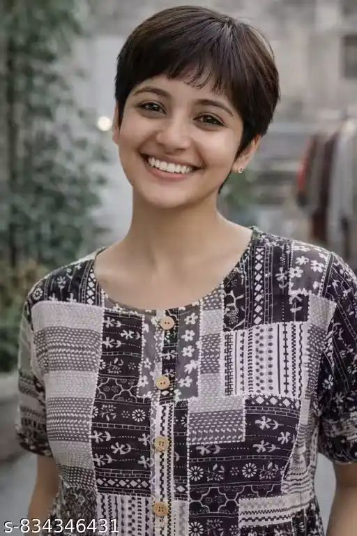 Women Black Printed Cotton Tunic Top | P...