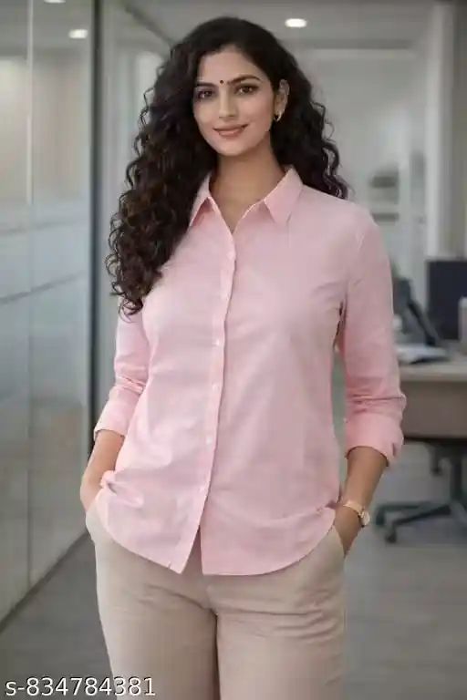 Women Pink Solid Cotton Formal Shirt | O...