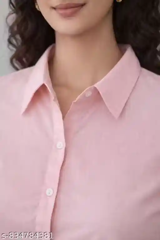 Women Pink Solid Cotton Formal Shirt | Office Wear Button Down Shirt for Women | Collared Long Sleeve Casual Work Shirt | Regular Fit Western Top