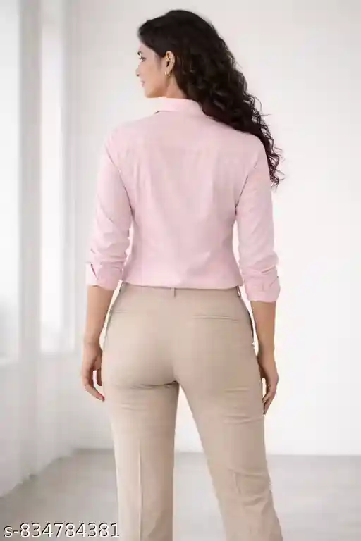 Women Pink Solid Cotton Formal Shirt | Office Wear Button Down Shirt for Women | Collared Long Sleeve Casual Work Shirt | Regular Fit Western Top