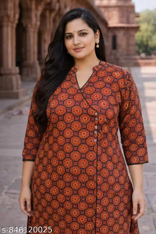 Women Printed Cotton Kurti | Ethnic Jaipuri Design Kurta | Casual Daily Wear Straight Kurti for Women | 3/4 Sleeve Stylish Kurti Top