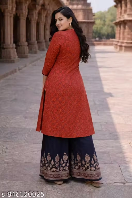 Women Printed Cotton Kurti | Ethnic Jaipuri Design Kurta | Casual Daily Wear Straight Kurti for Women | 3/4 Sleeve Stylish Kurti Top