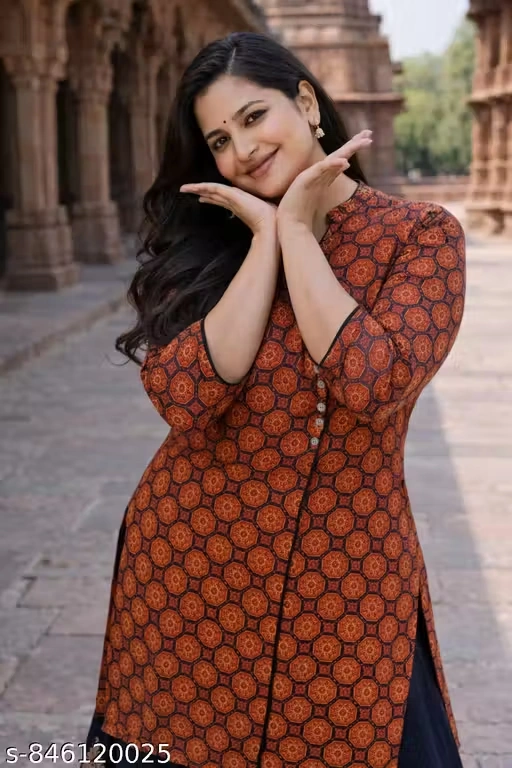 Women Printed Cotton Kurti | Ethnic Jaipuri Design Kurta | Casual Daily Wear Straight Kurti for Women | 3/4 Sleeve Stylish Kurti Top