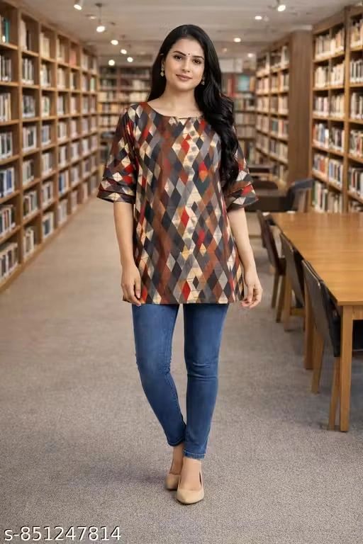 Women Printed Short Kurti Top for Women...
