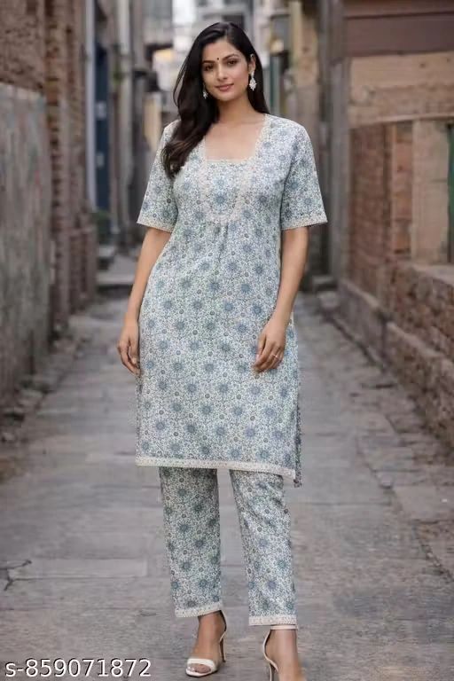 Women’s Printed  Kurti Pant Set |  Strai...