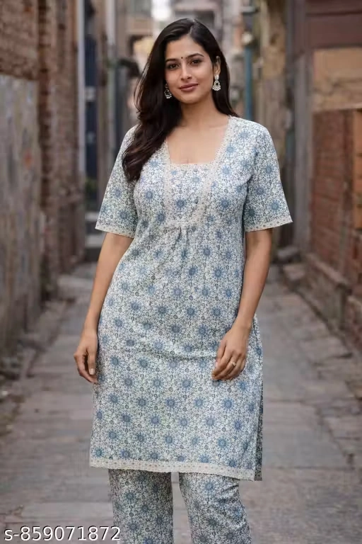 Women’s Printed  Kurti Pant Set |  Straight Kurta with Matching Pants | Daily Wear Ethnic Co-Ord Set for Women