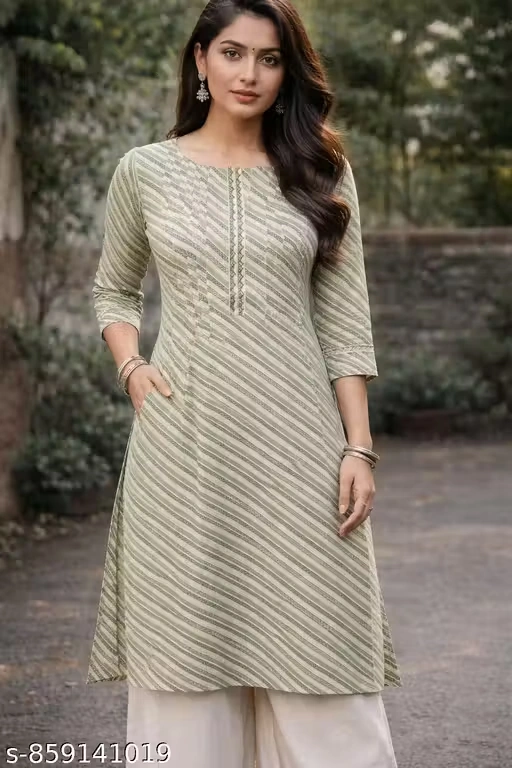 Women Printed Cotton Kurti  | Straight A-Line Kurta | Daily Wear Ethnic for Women | Office Wear Kurti  | Round Neck 3/4 Sleeve Kurta