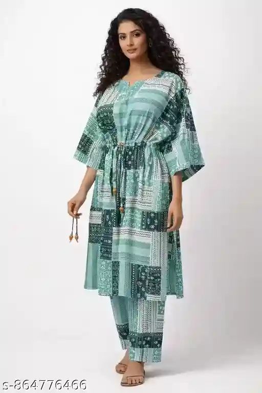 Women Cotton Kaftan Co-ord Set Printed G...