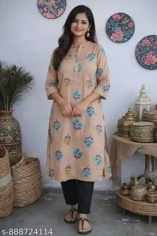 Women’s Cotton Printed Straight Kurti 3/...