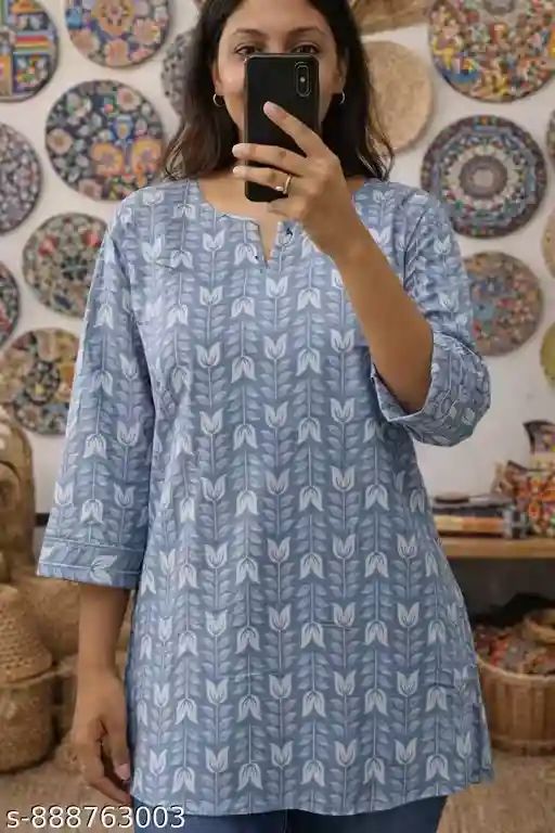 Women’s Cotton Printed Tunic Top Blue Fl...
