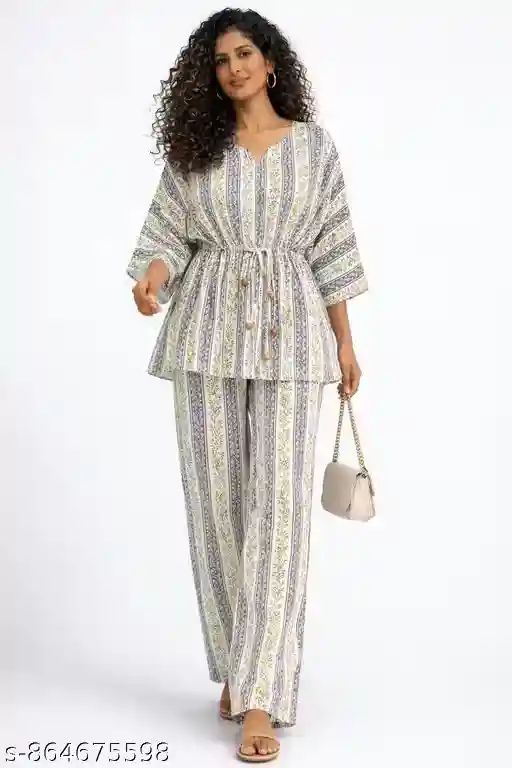 Women Cotton Printed Kaftan Co-Ord Set |...