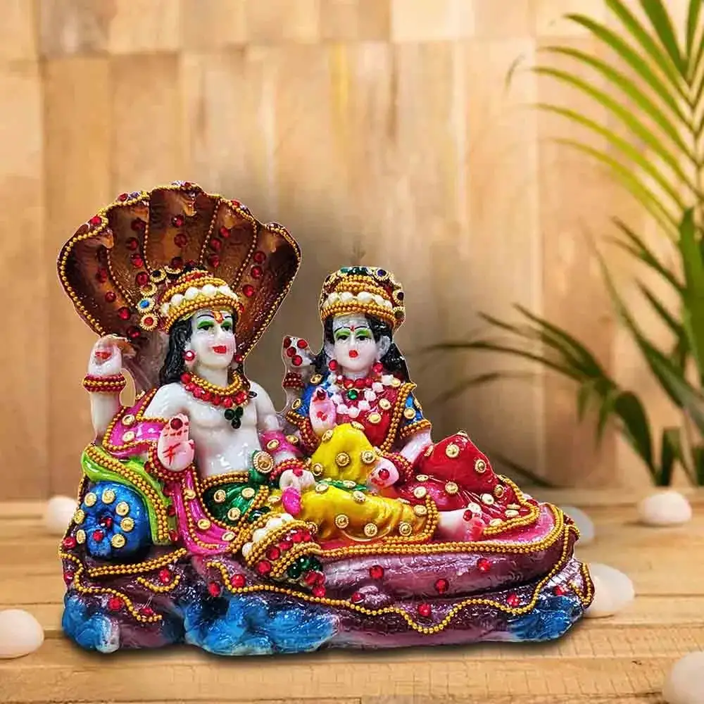 Lord Vishnu and Goddess Lakshmi Idol on Sheshnag Decorative Murti
