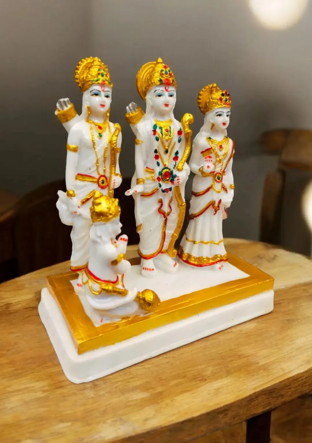 Elegant White Marble Finish Ram Darbar Statue for Spiritual Décor