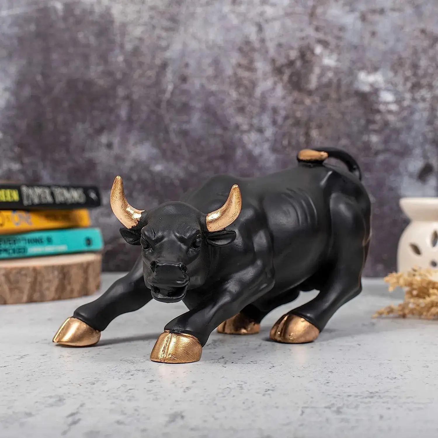 Premium Charging Bull Resin Showpiece with Gold Finish