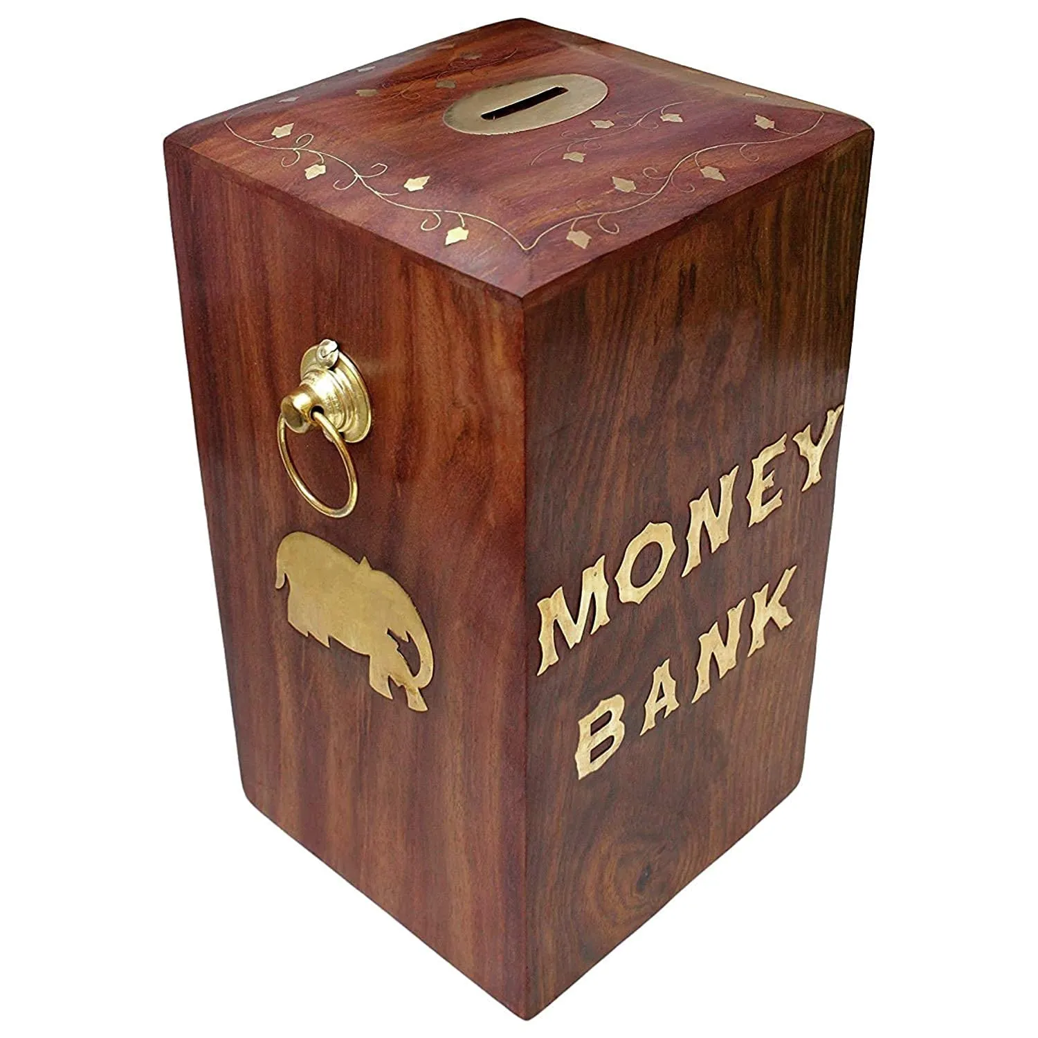 Handcrafted Wooden Money Bank Coin Savings Box with Lock
