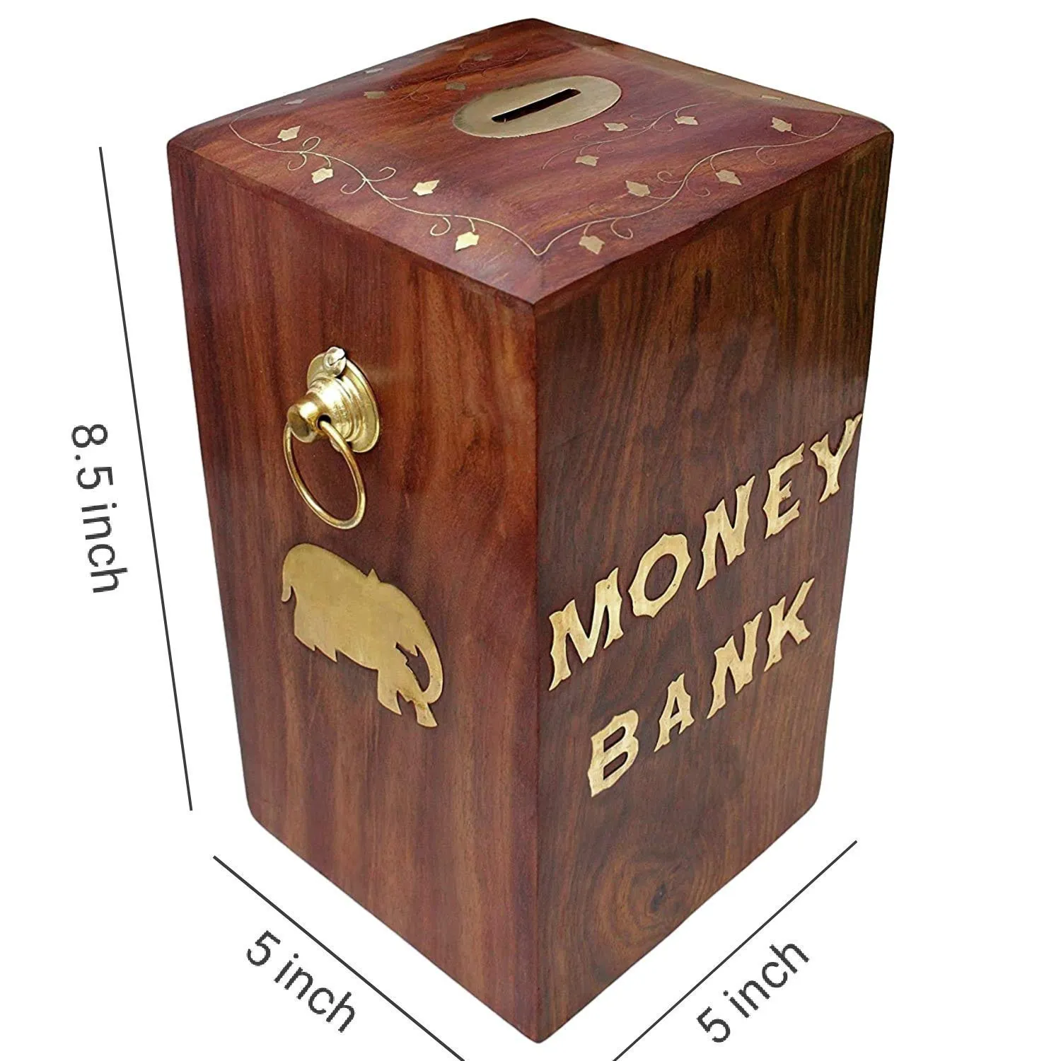 Handcrafted Wooden Money Bank Coin Savings Box with Lock