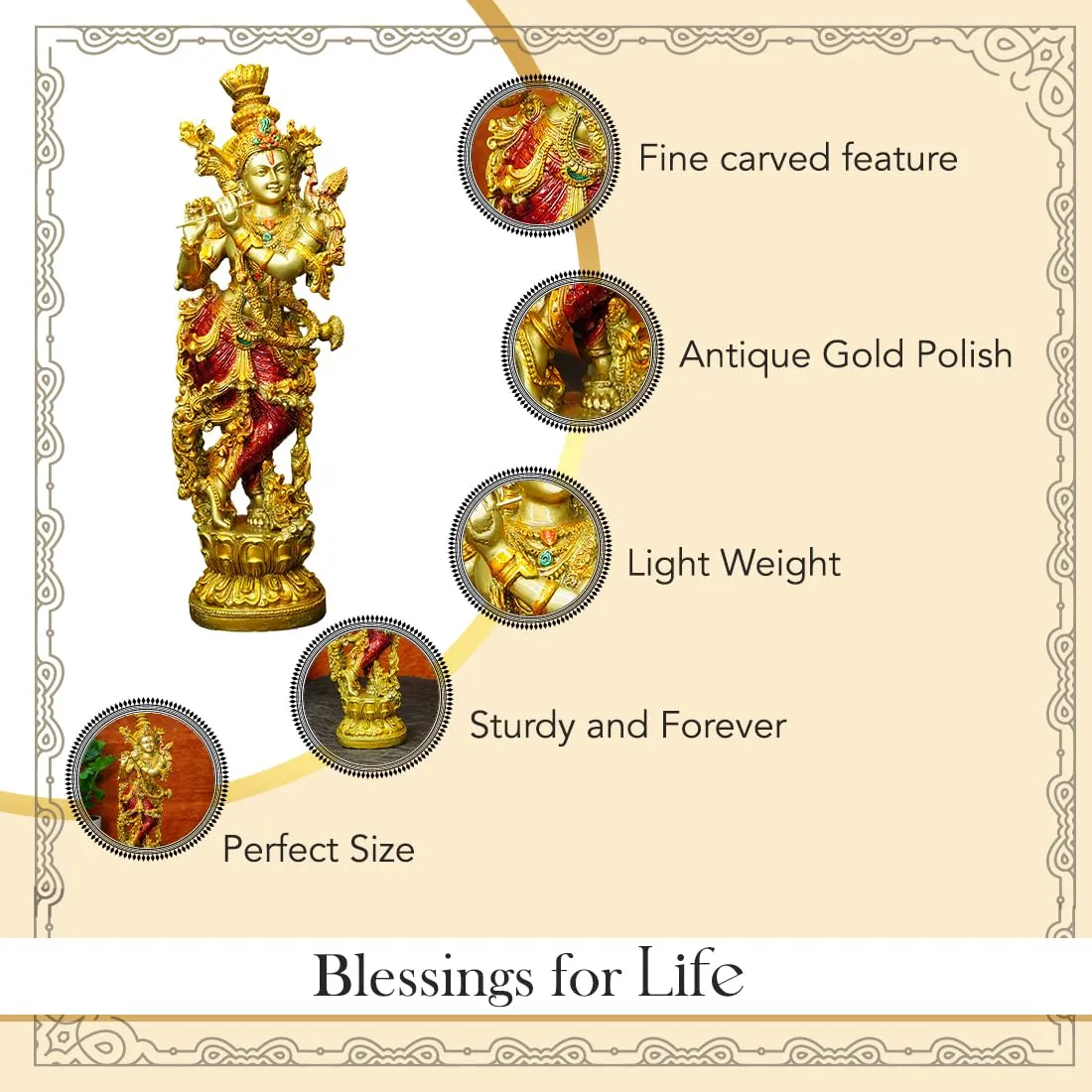 Premium Lord Krishna Playing Flute Idol for Home Temple & Décor