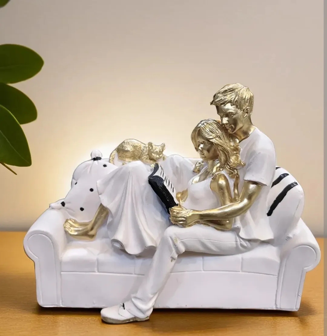 Romantic Couple Reading Book Resin Showp...