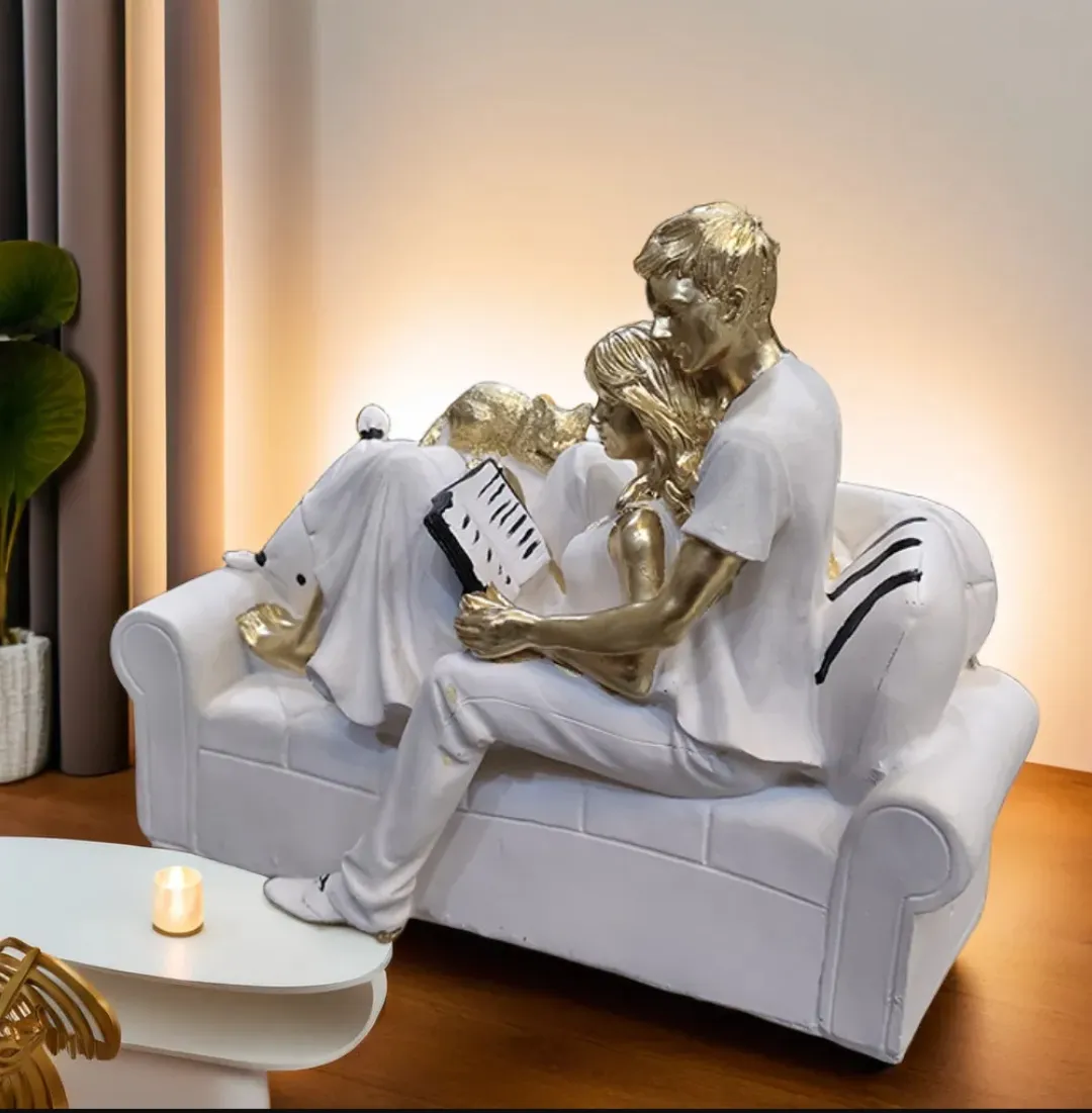 Romantic Couple Reading Book Resin Showpiece for Home Décor