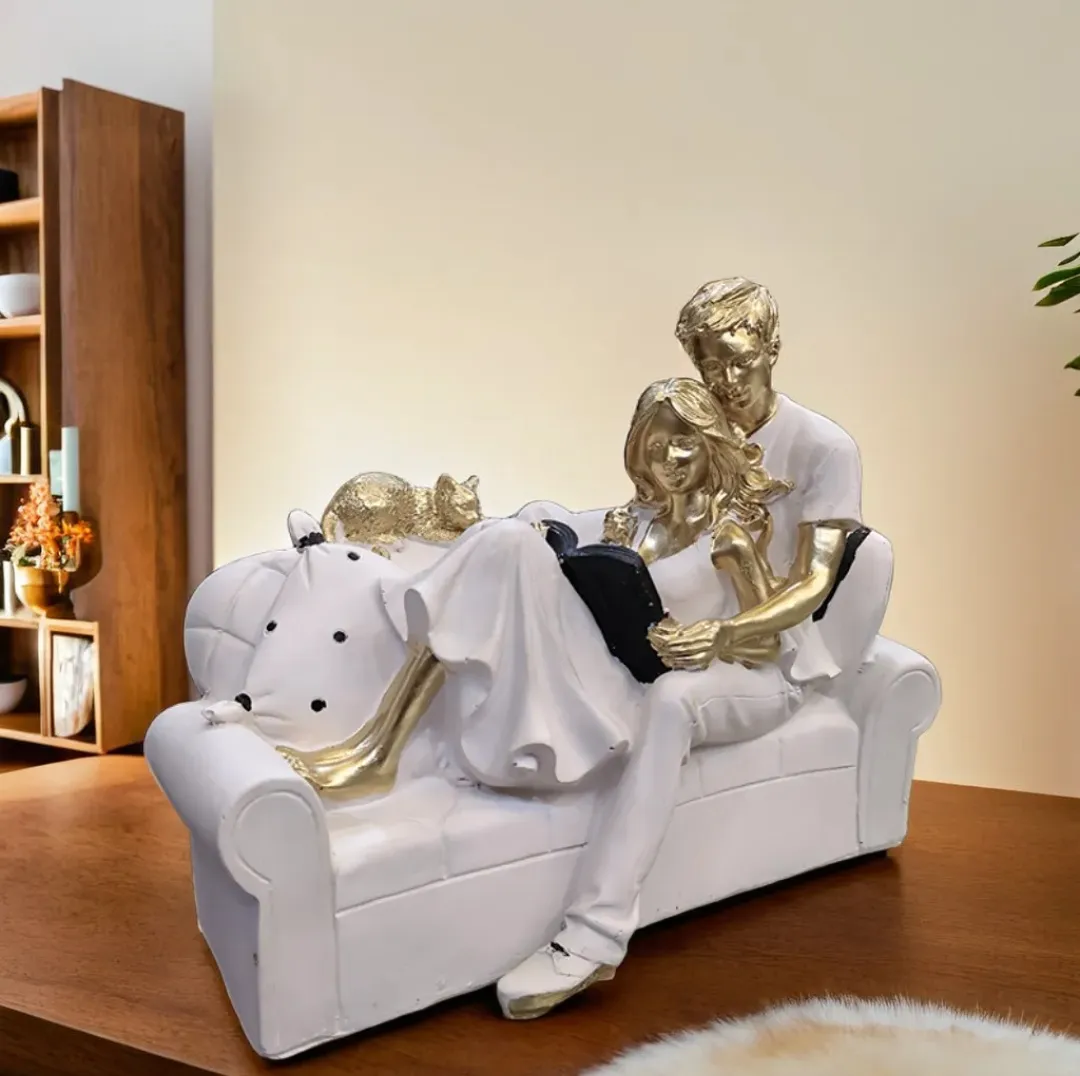 Romantic Couple Reading Book Resin Showpiece for Home Décor