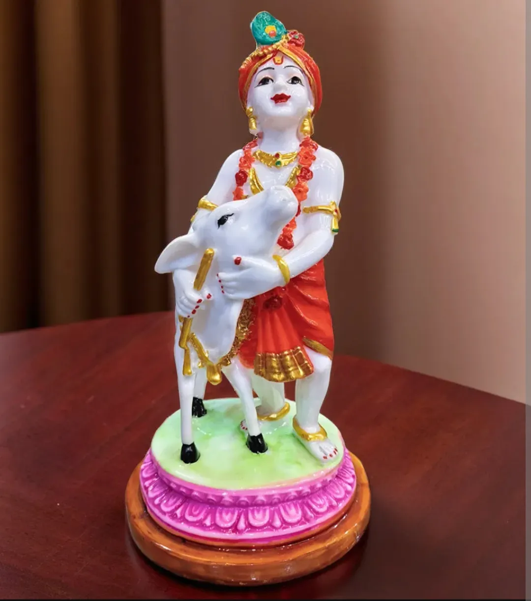 Bal Krishna with Cow Calf Idol – Hand-Pa...