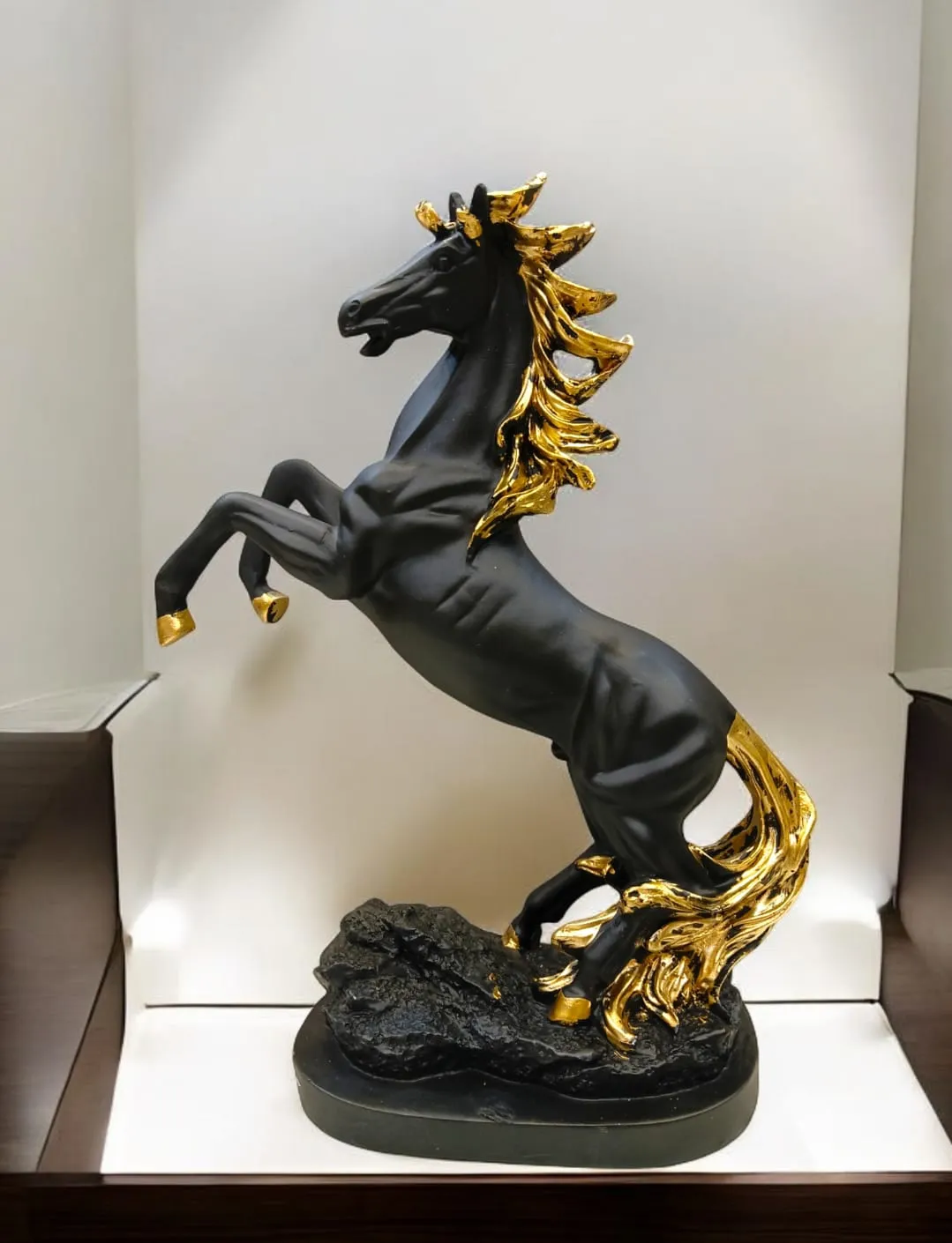 Black & Gold Rearing Horse Showpiece – L...
