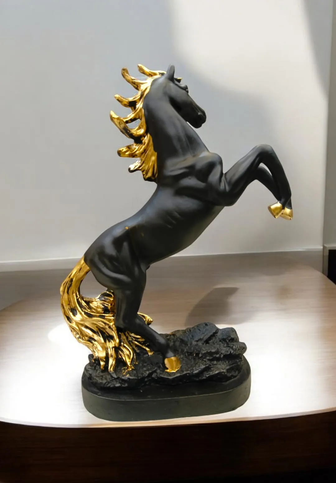 Black & Gold Rearing Horse Showpiece – Luxury Home Décor Statue