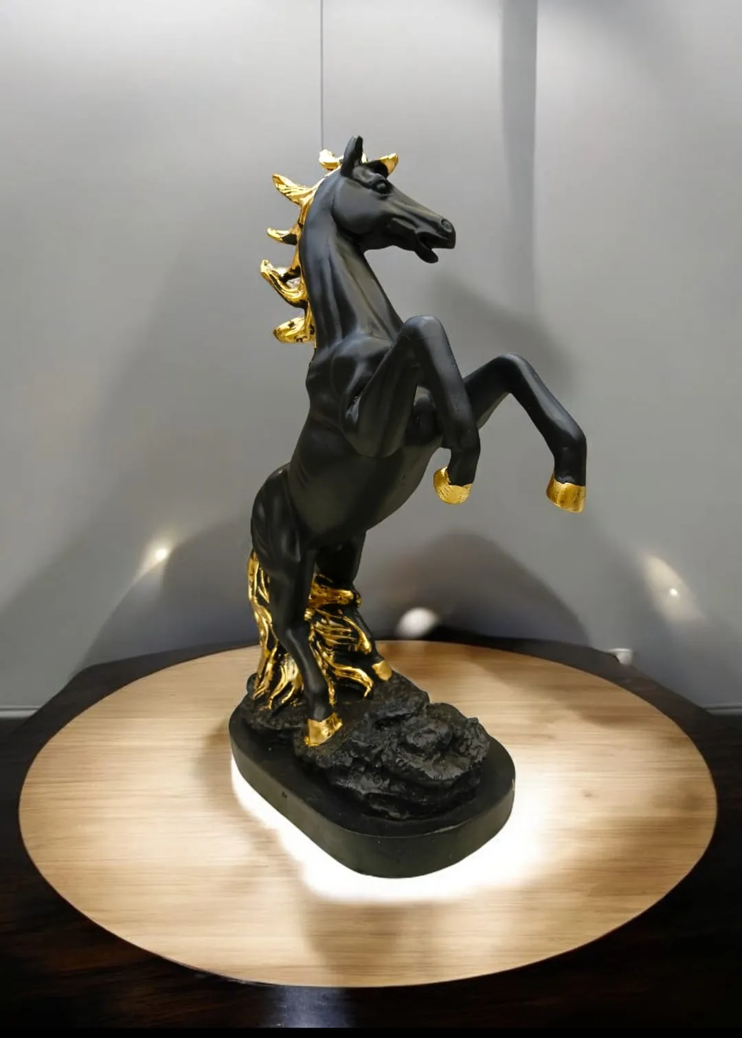 Black & Gold Rearing Horse Showpiece – Luxury Home Décor Statue