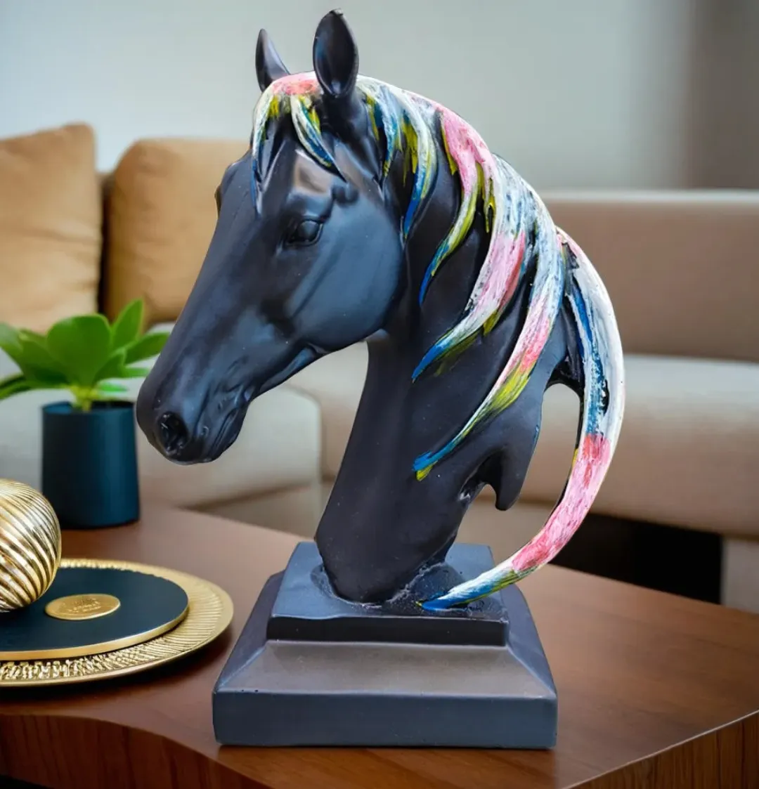 Modern Black Horse Head Showpiece with M...
