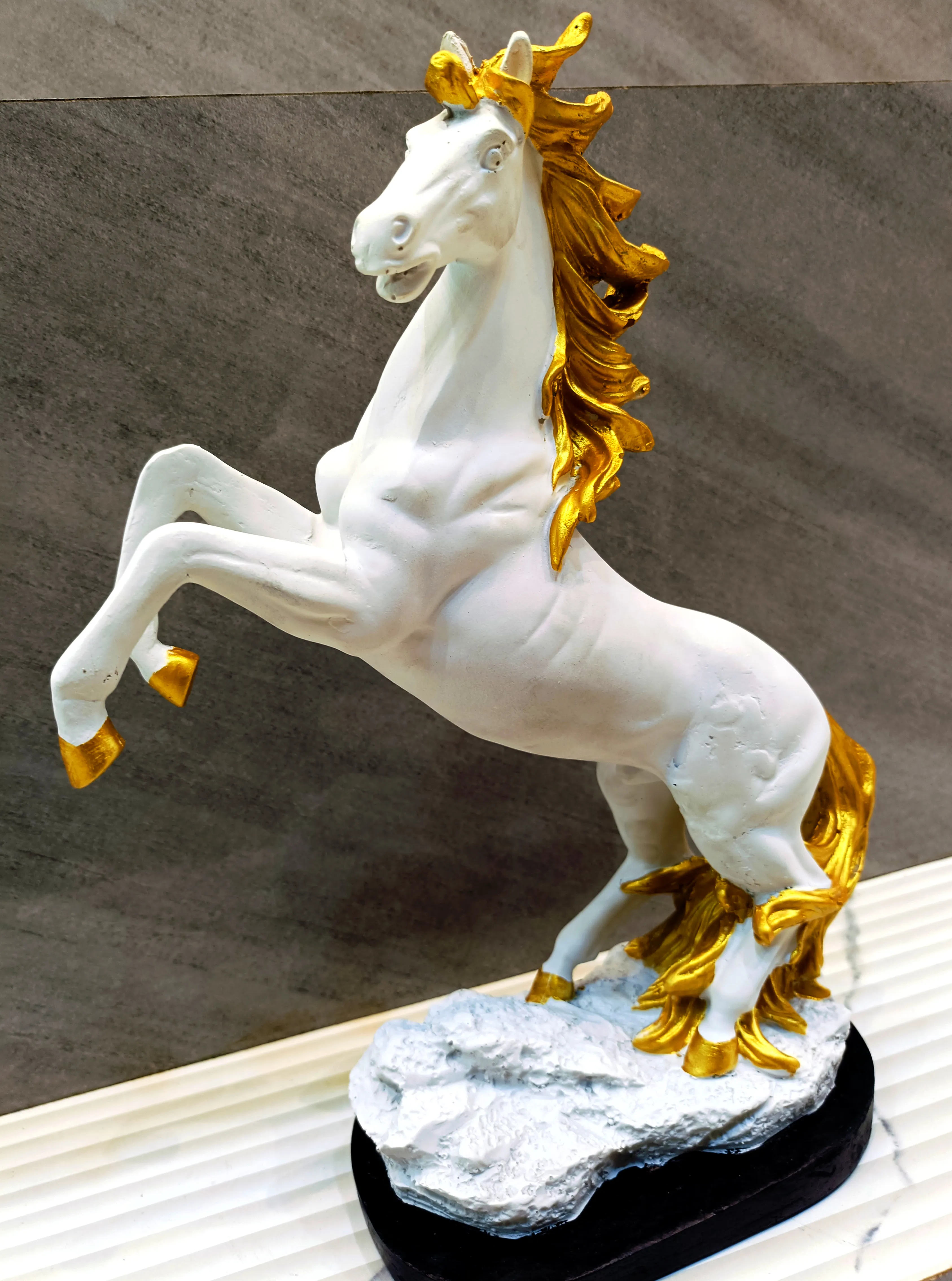 Premium White & Gold Rearing Horse Showp...