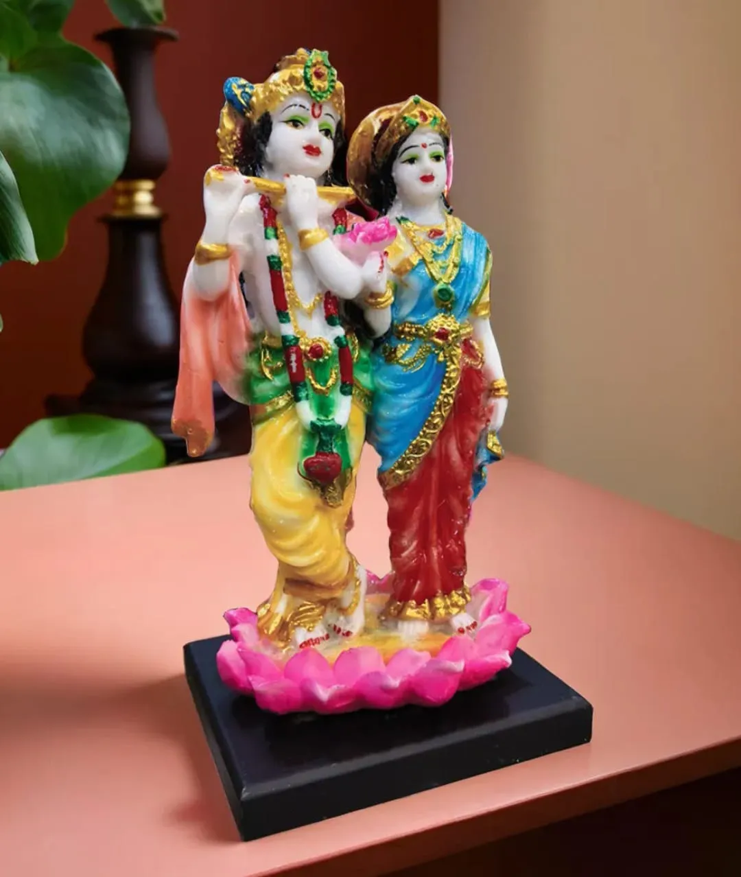 Premium Radha Krishna Resin Idol with Lotus Base | Decorative Spiritual Showpiece for Home Temple, Living Room & Office