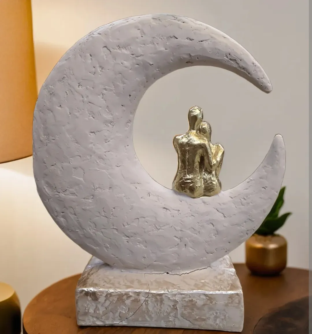 Premium Resin Romantic Couple on Crescent Moon Showpiece | Modern Home Decor Sculpture for Living Room, Bedroom & Office