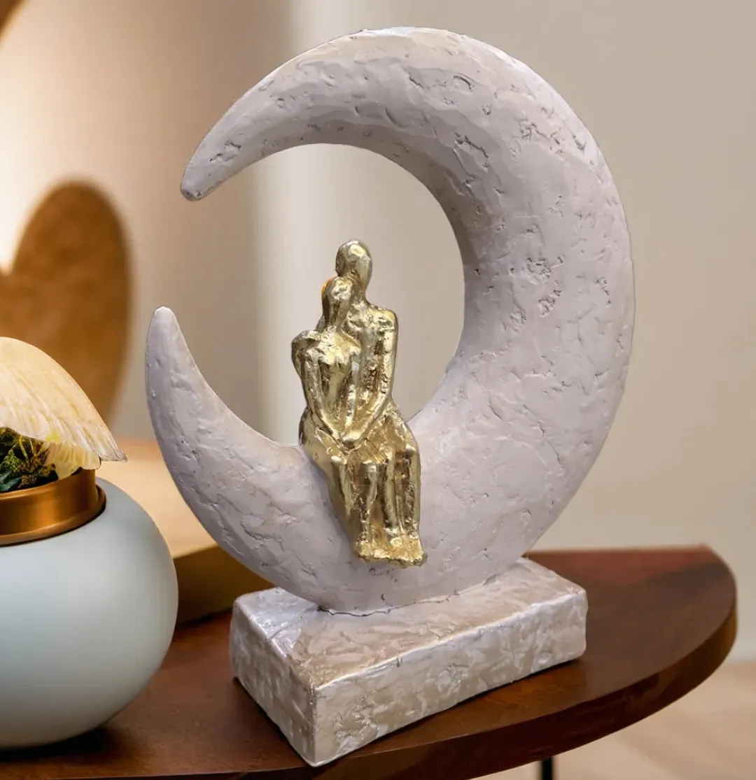 Premium Resin Romantic Couple on Crescent Moon Showpiece | Modern Home Decor Sculpture for Living Room, Bedroom & Office