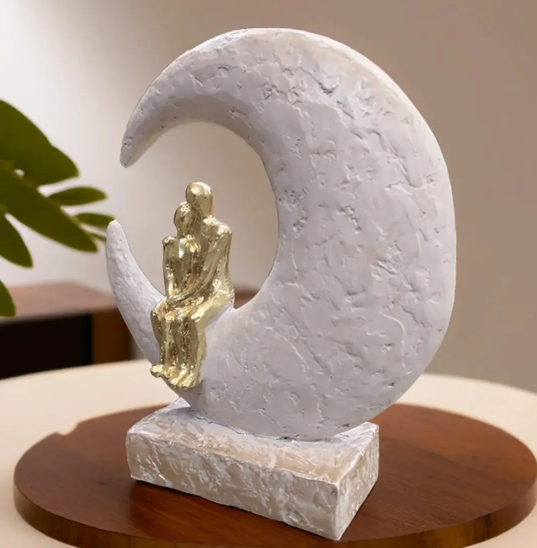 Premium Resin Romantic Couple on Crescent Moon Showpiece | Modern Home Decor Sculpture for Living Room, Bedroom & Office