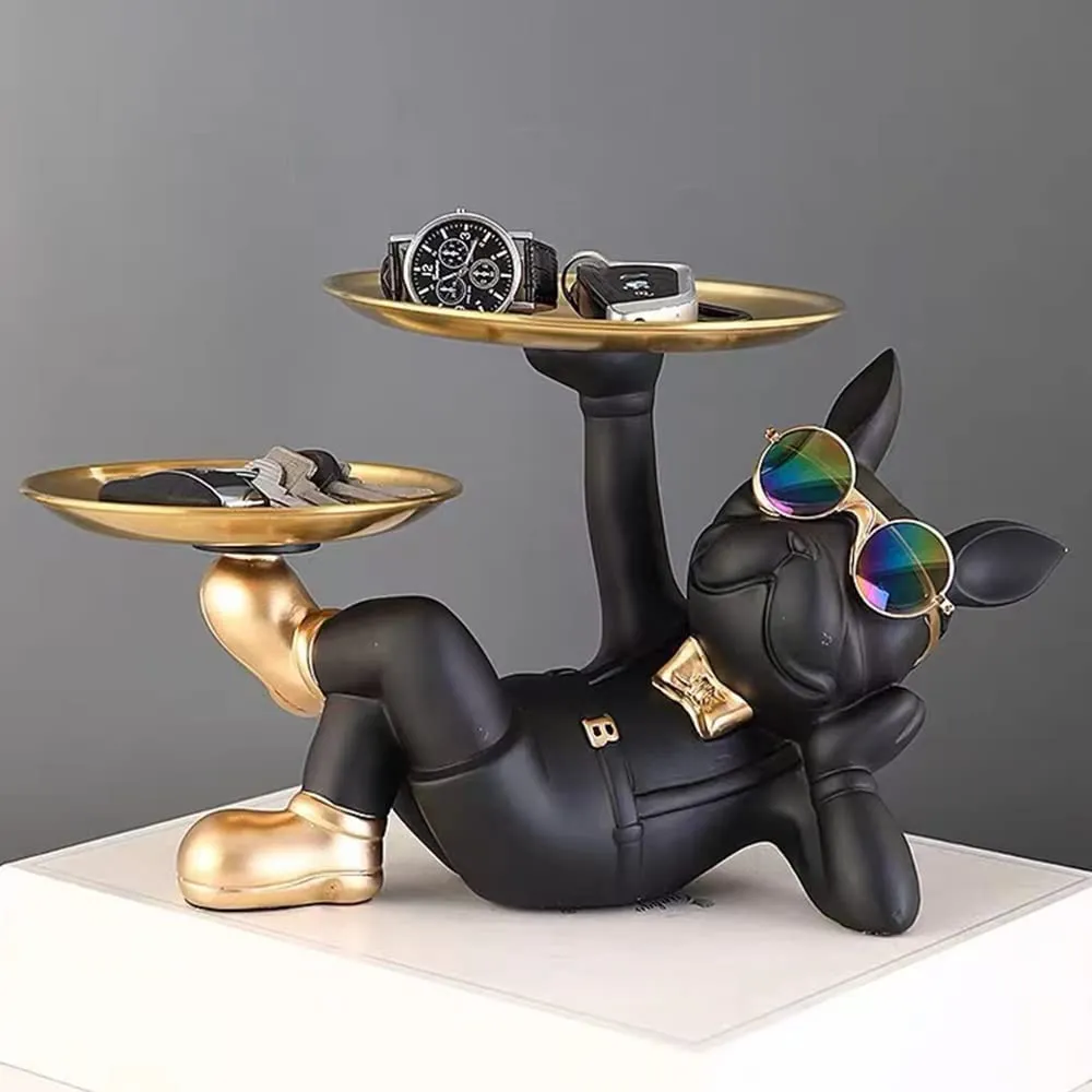 Premium Resin Bull Dog Butler Tray Showpiece for Home Décor