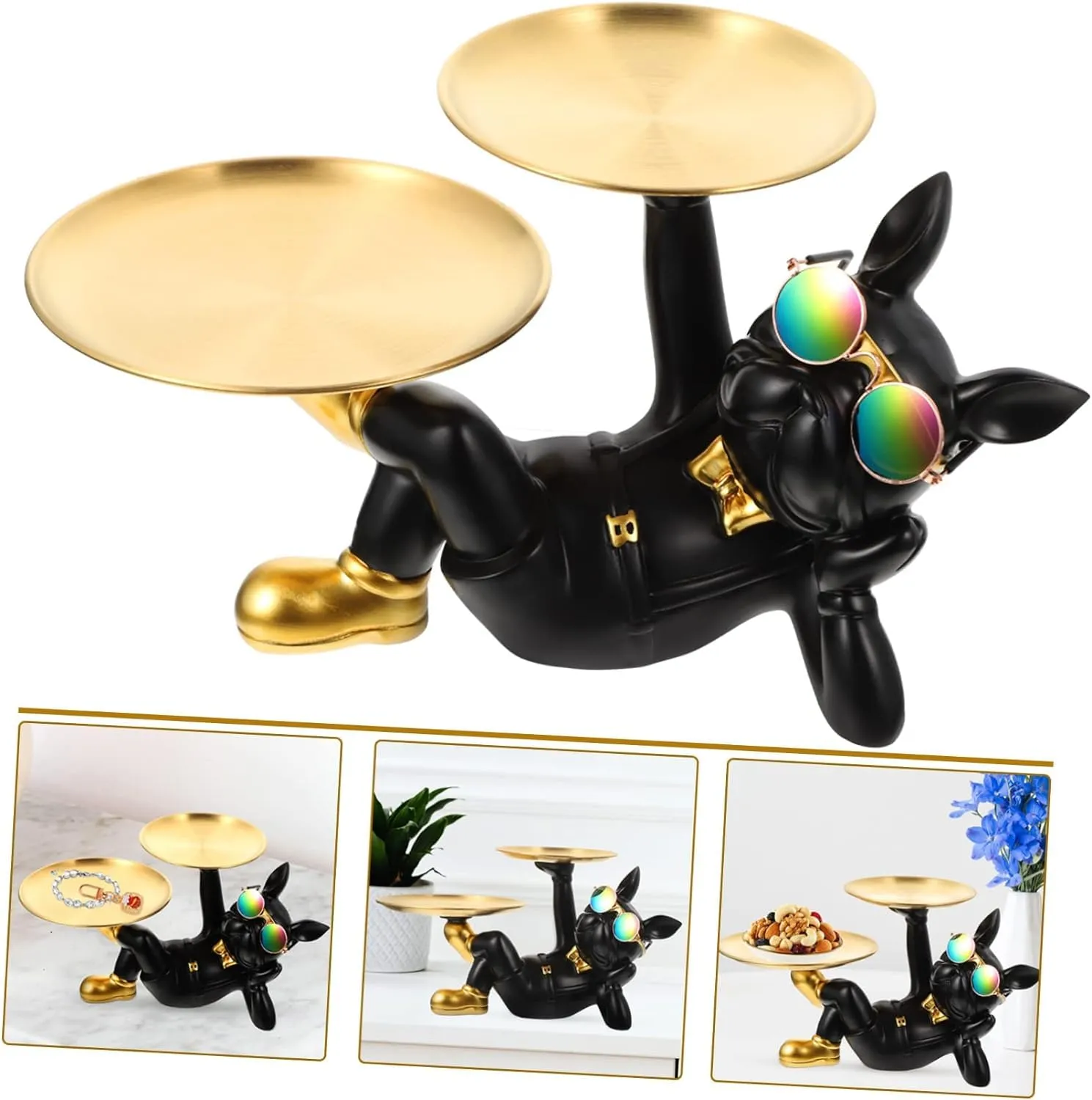Premium Resin Bull Dog Butler Tray Showpiece for Home Décor